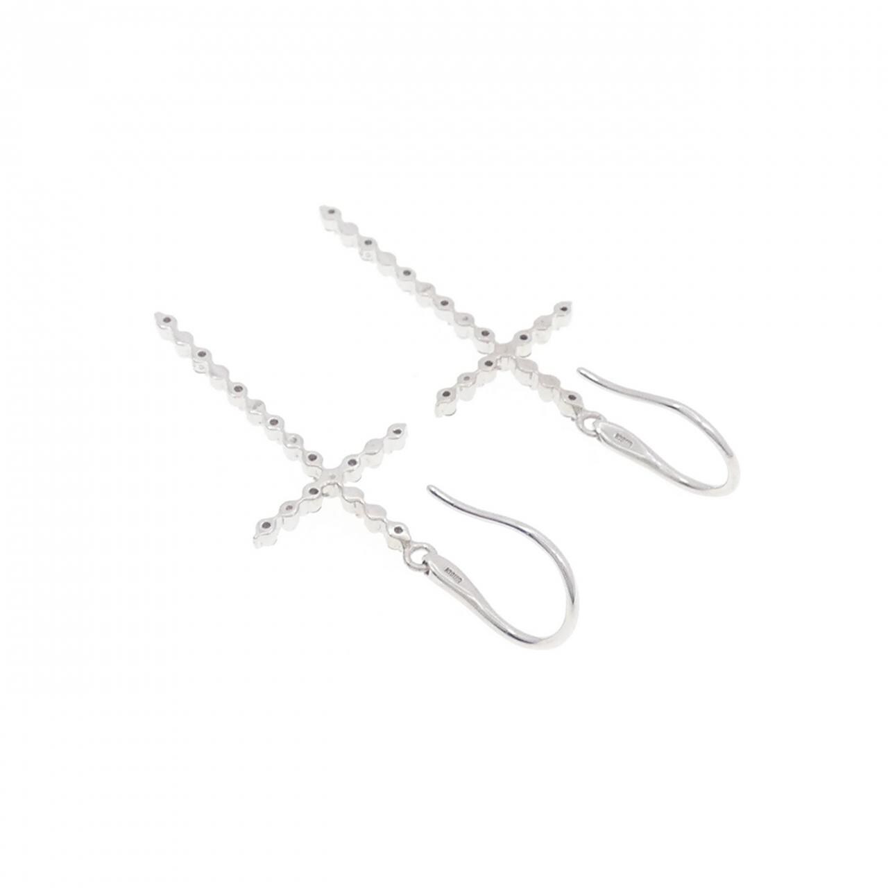 K18WG クロス ダイヤモンド ピアス 0.14CT