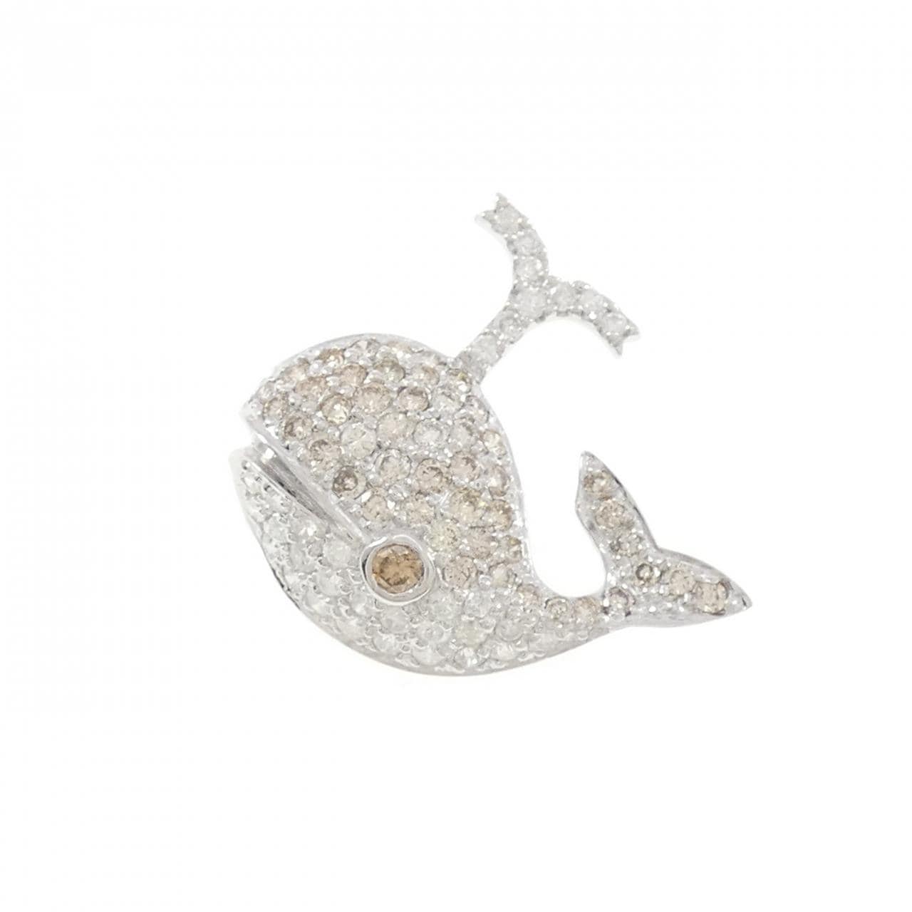 K18WG パヴェ クジラ ダイヤモンド ペンダント 1.00CT