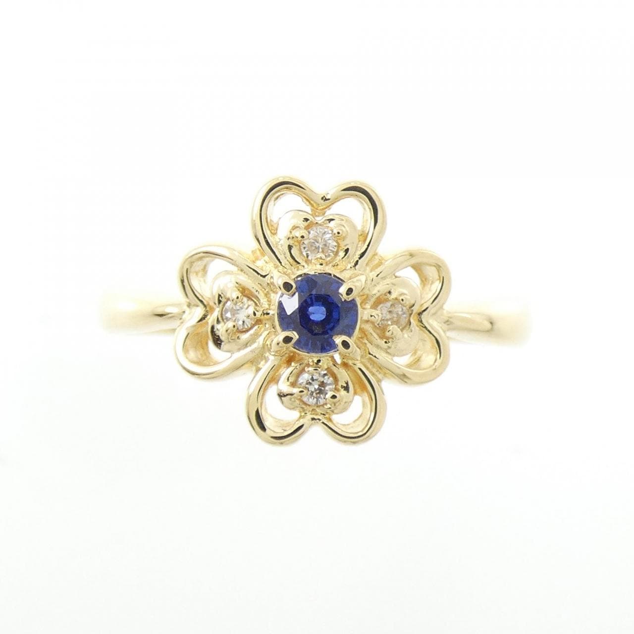 K18YG クローバー サファイヤ リング 0.14CT