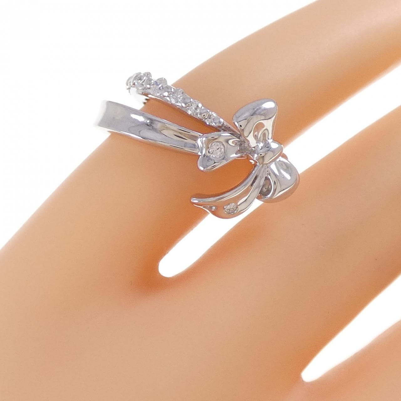 K18WG リボン ダイヤモンド ピンキー リング 0.24CT