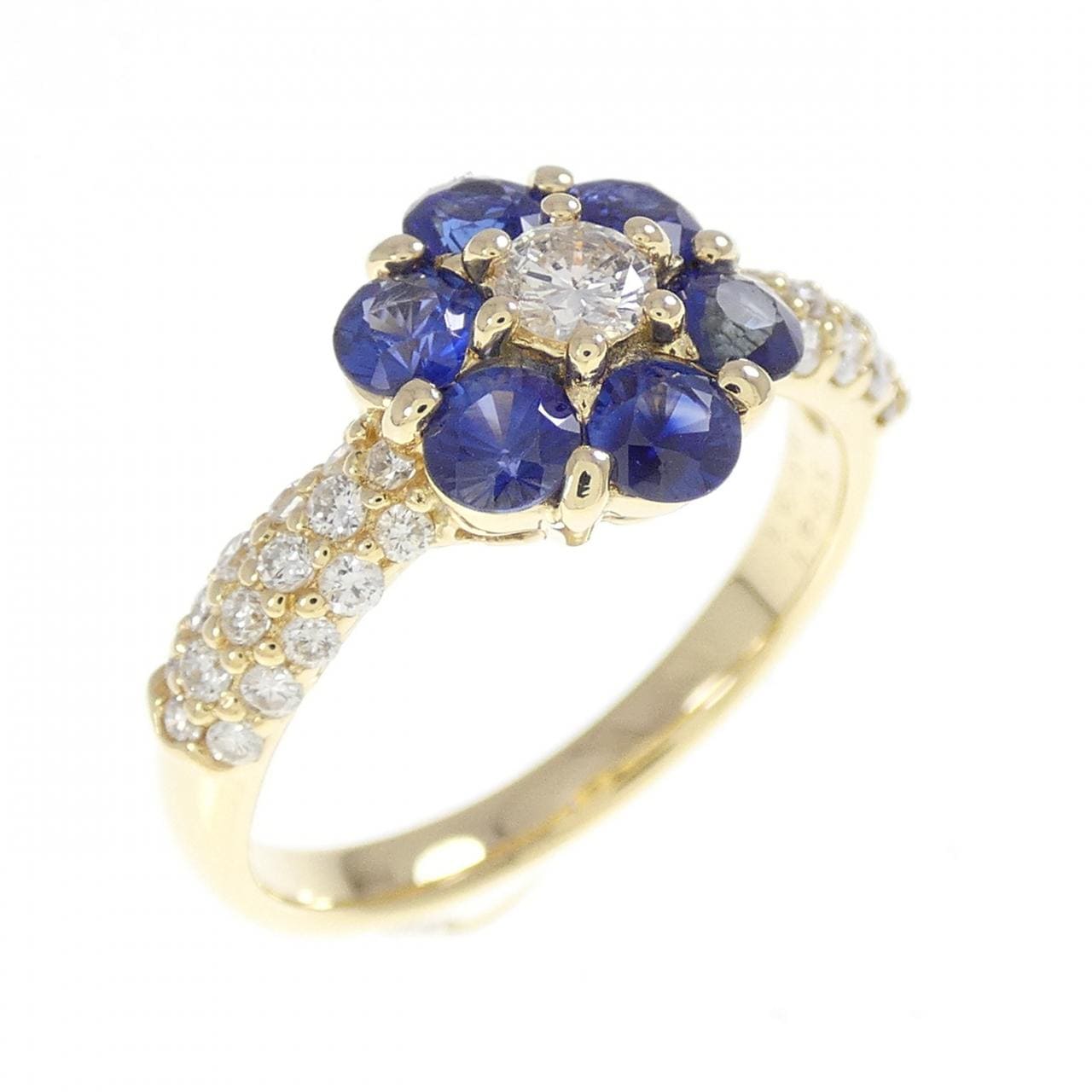 K18YG フラワー サファイヤ リング 0.87CT