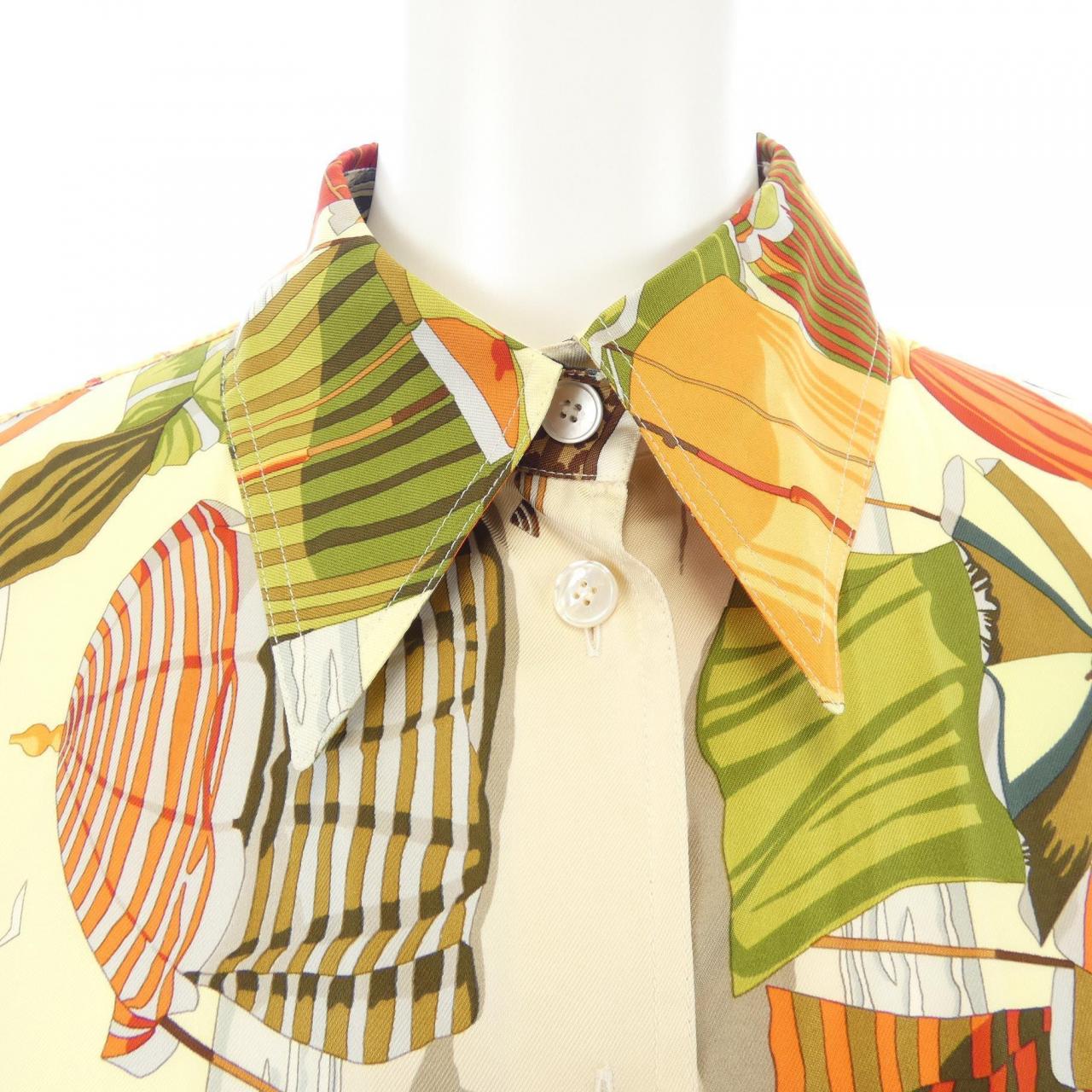 【ヴィンテージ】エルメス HERMES CHARMES DES PLAGES NORMANDES ツイルレーヌ. シャツ