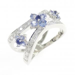 750WG フラワー サファイヤ リング 0.70CT