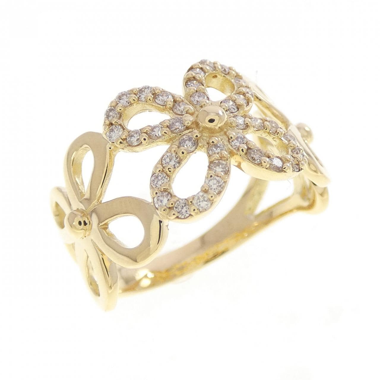 K18YG フラワー ダイヤモンド リング 0.18CT