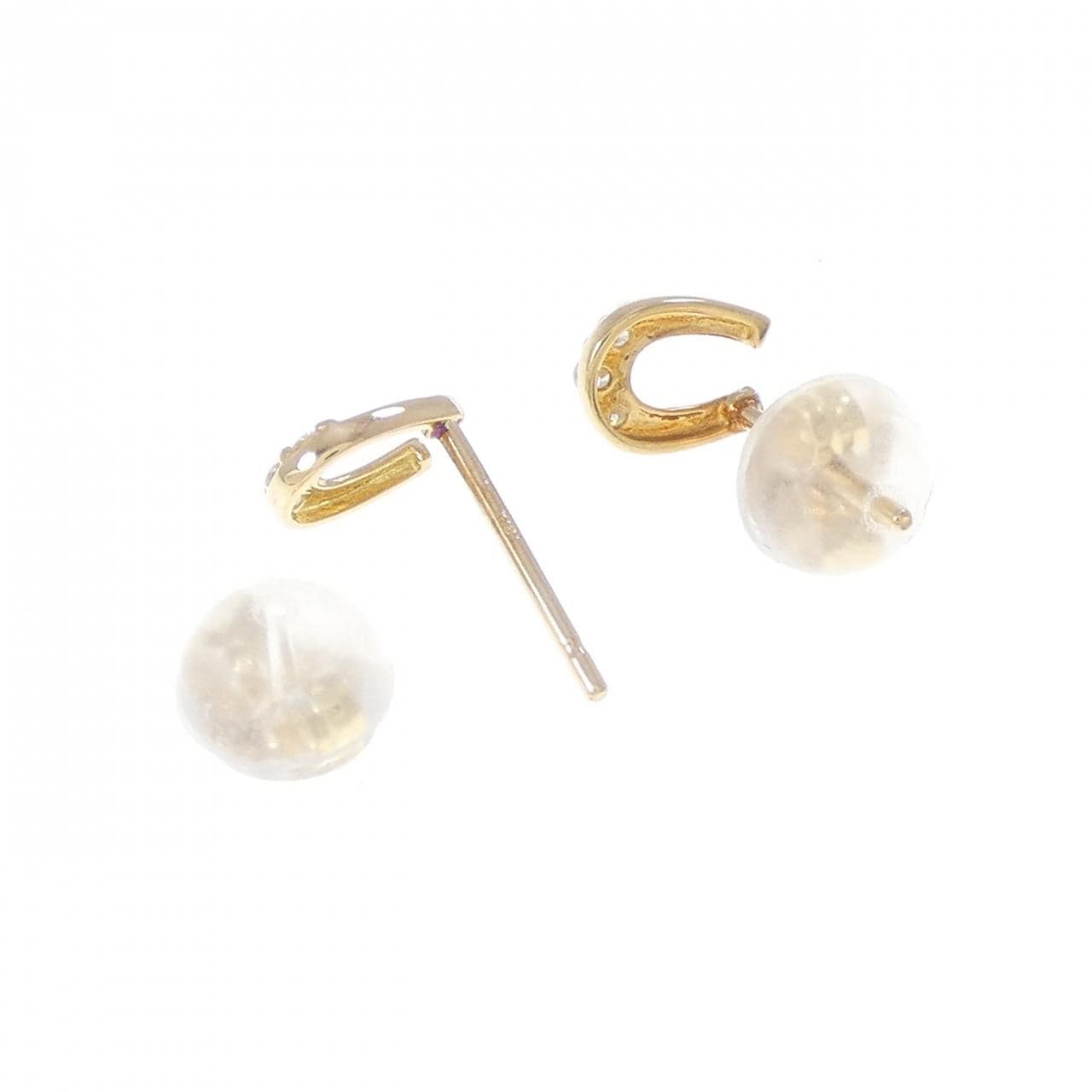 K18YG ホースシュー ダイヤモンド ピアス