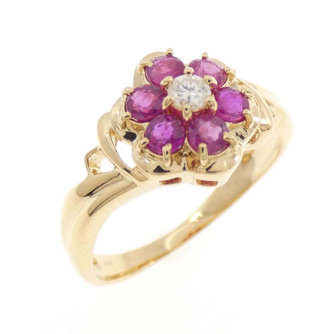 K18YG フラワー ルビー リング 0.41CT