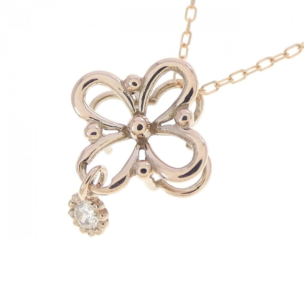 K10PG フラワー ダイヤモンド ネックレス 0.02CT
