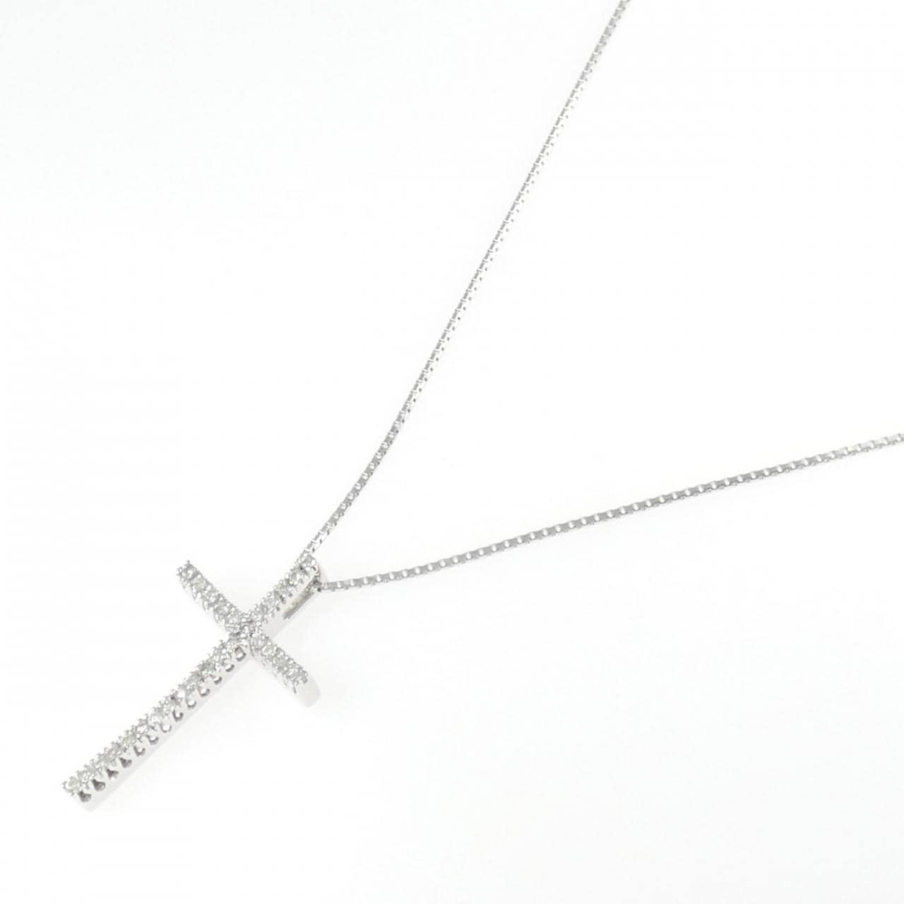 K18WG クロス ダイヤモンド ネックレス 0.35CT