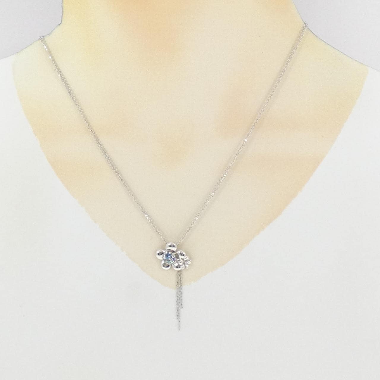 K18WG フラワー カラーストーン ネックレス