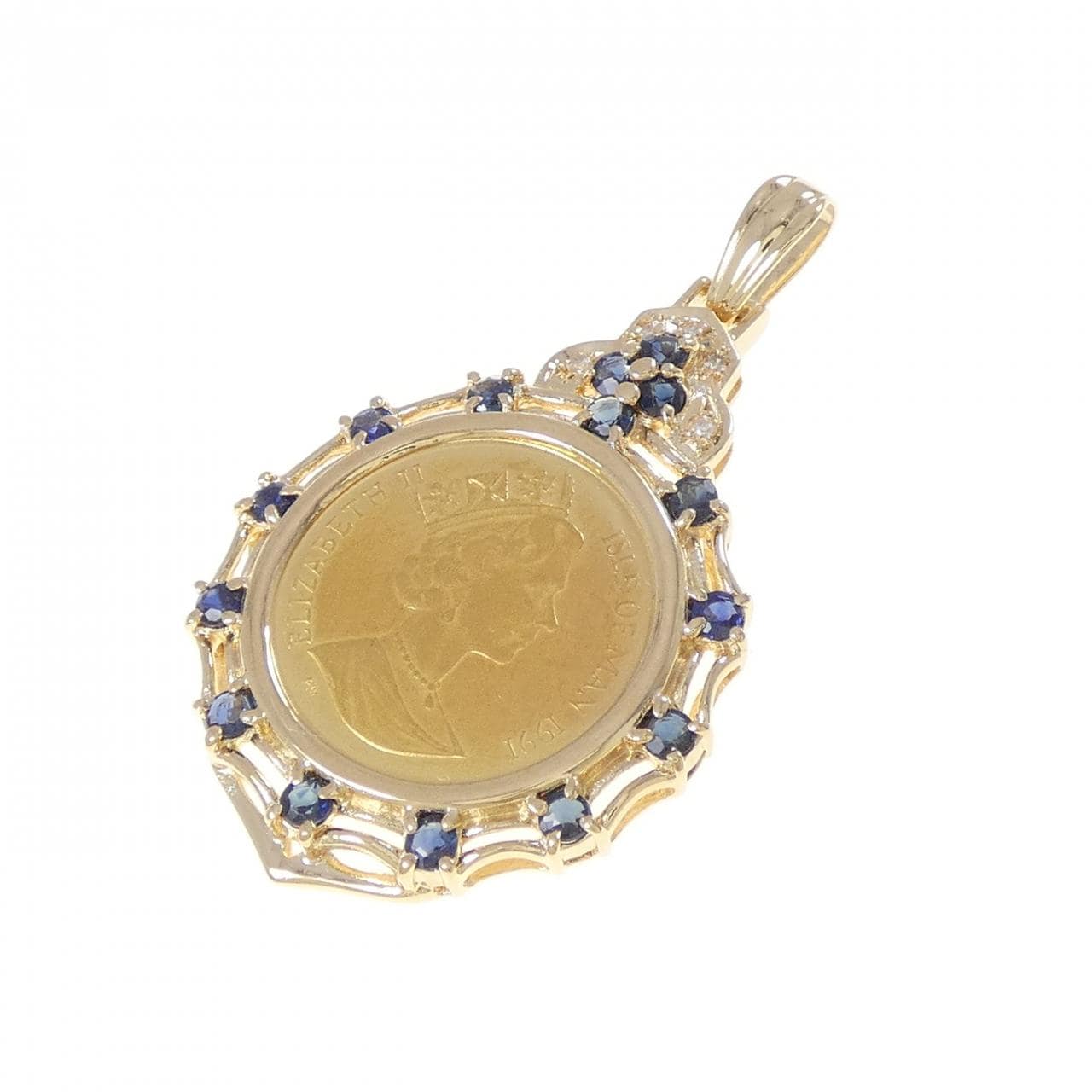 K18YG(枠) サファイヤ コイン ペンダント