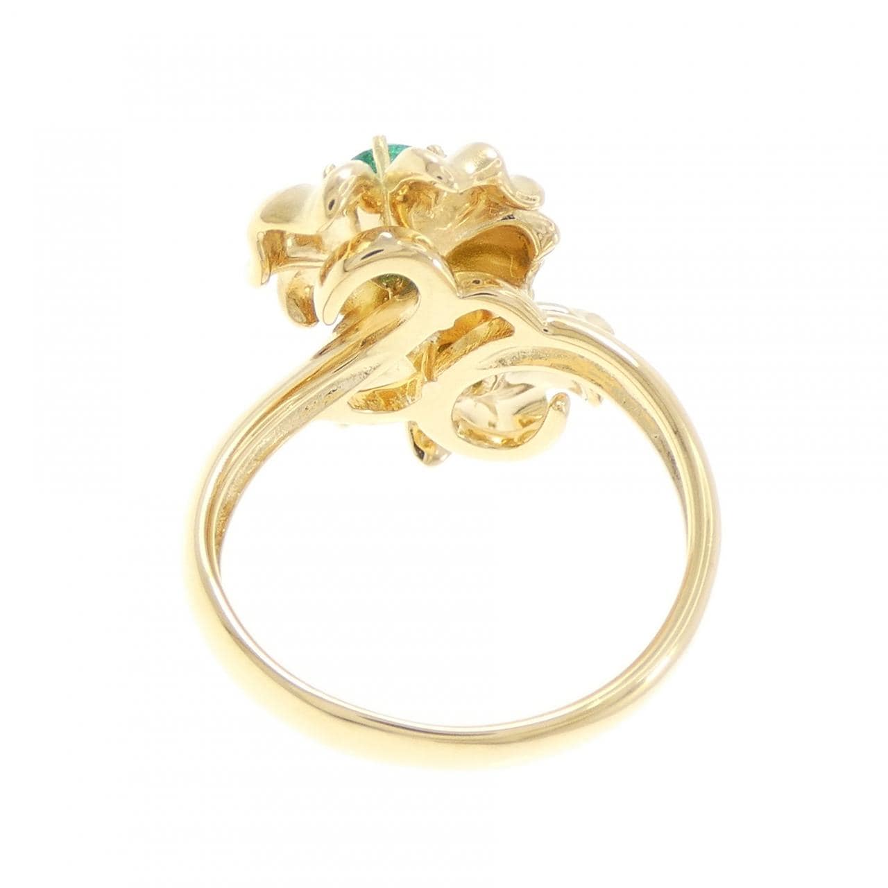 K18YG フラワー エメラルド リング 0.32CT