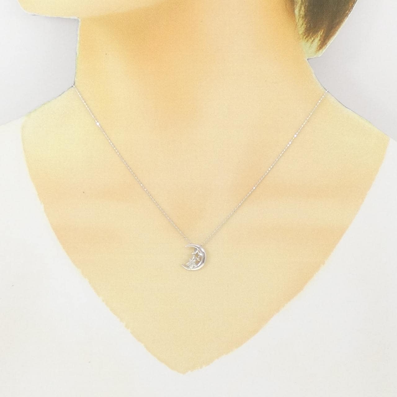 K18WG ムーン×スター ダイヤモンド ネックレス 0.01CT