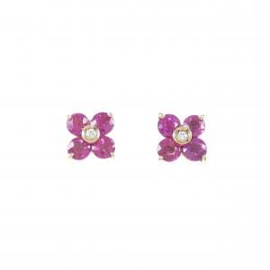 750YG フラワー ルビー ピアス 1.24CT