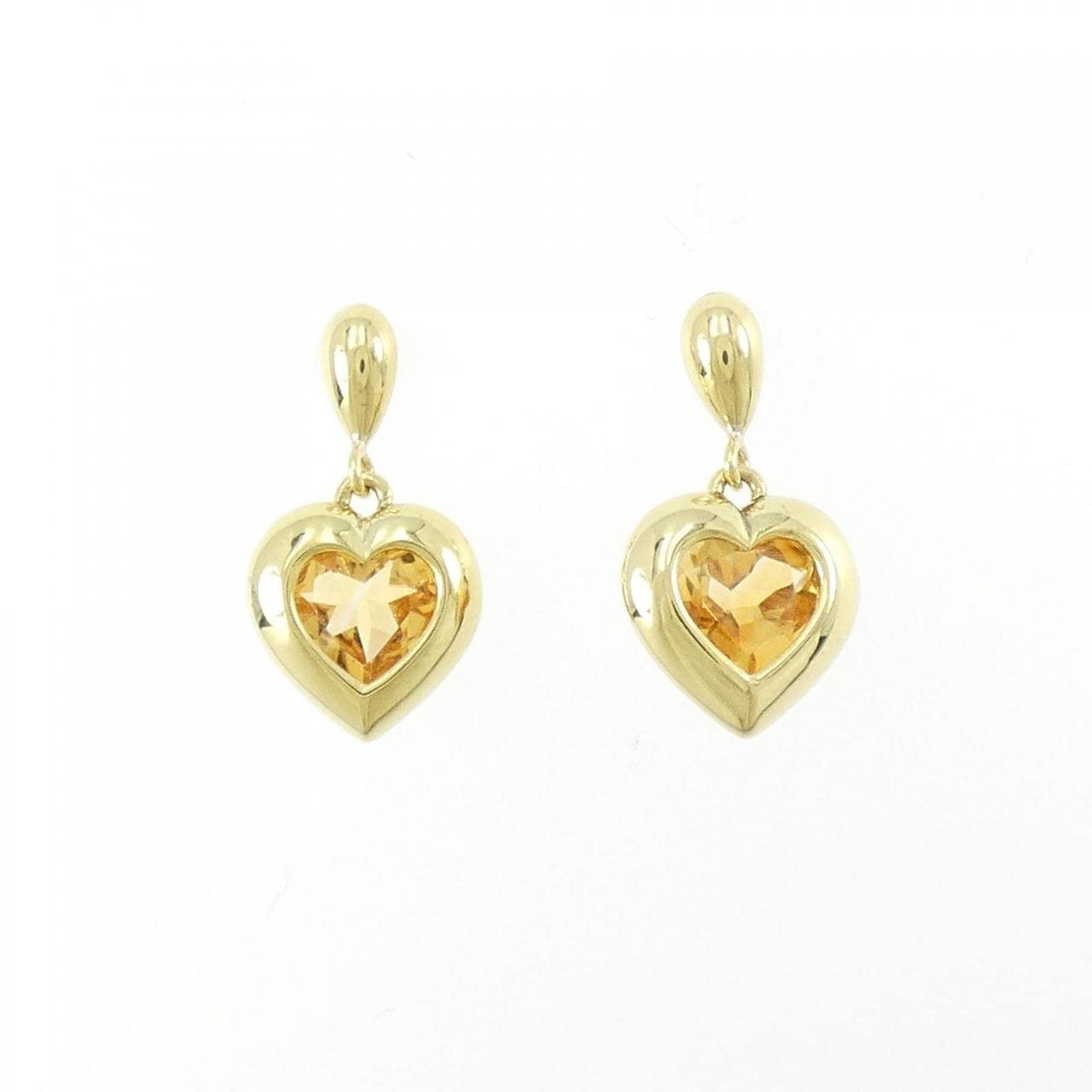 K18YG heart citrine earrings