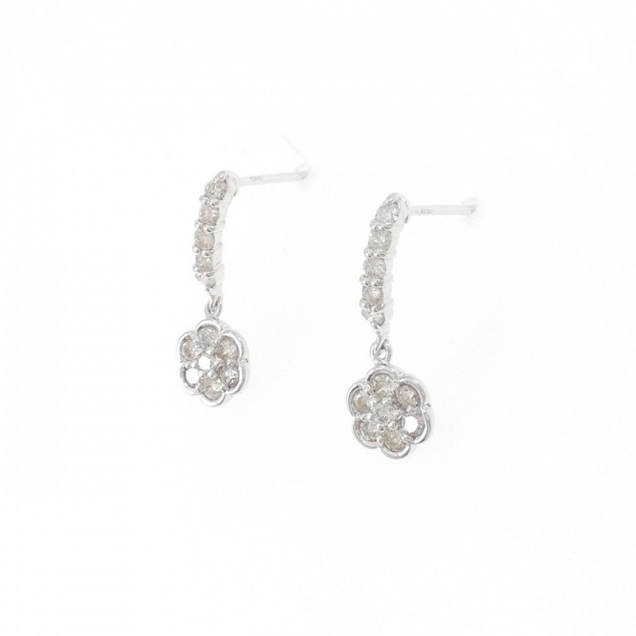 K18WG フラワー ダイヤモンド ピアス 0.50CT