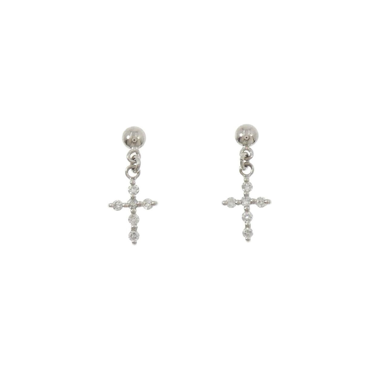 K18WG クロス ダイヤモンド ピアス 0.14CT