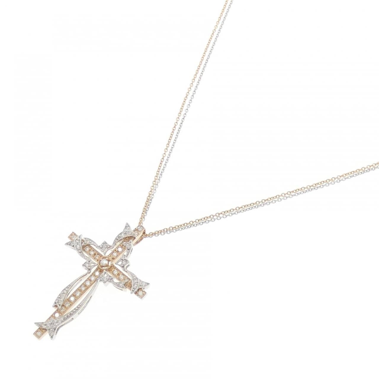 K18PG/K18WG クロス ダイヤモンド ネックレス 0.32CT