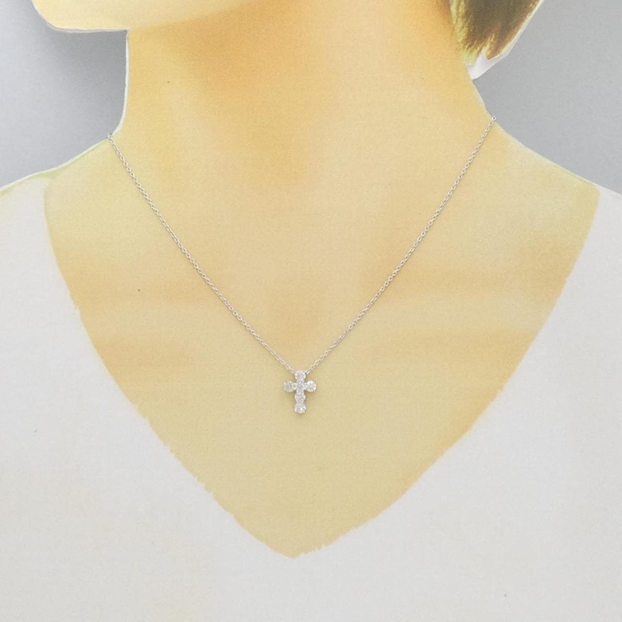 装飾ダイヤモンド6時まで値下げ☆ダイヤモンドネックレス　K18WG  0.4ct  クロス