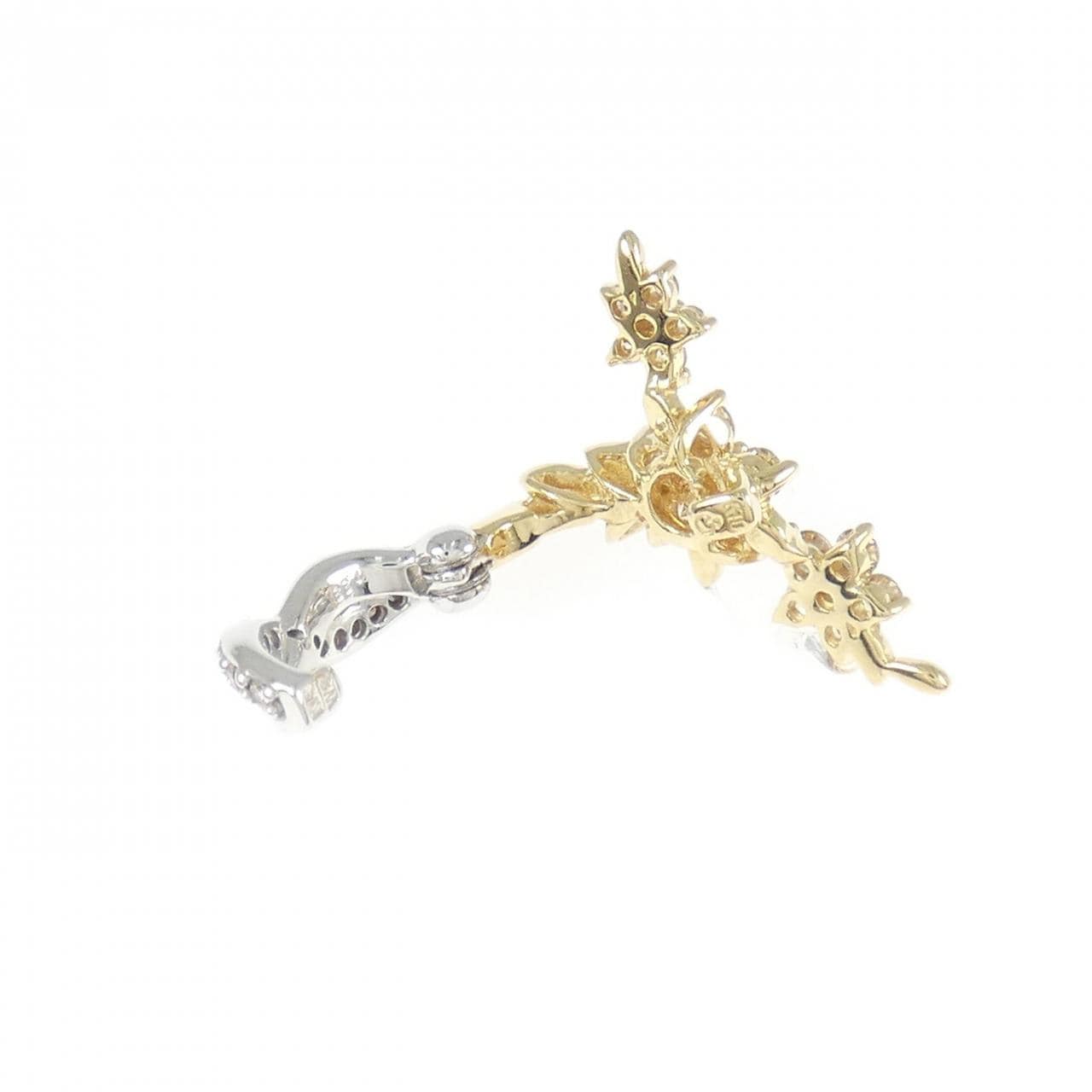 K18YG/K18WG フラワー ダイヤモンド イヤリング 0.33CT 片耳