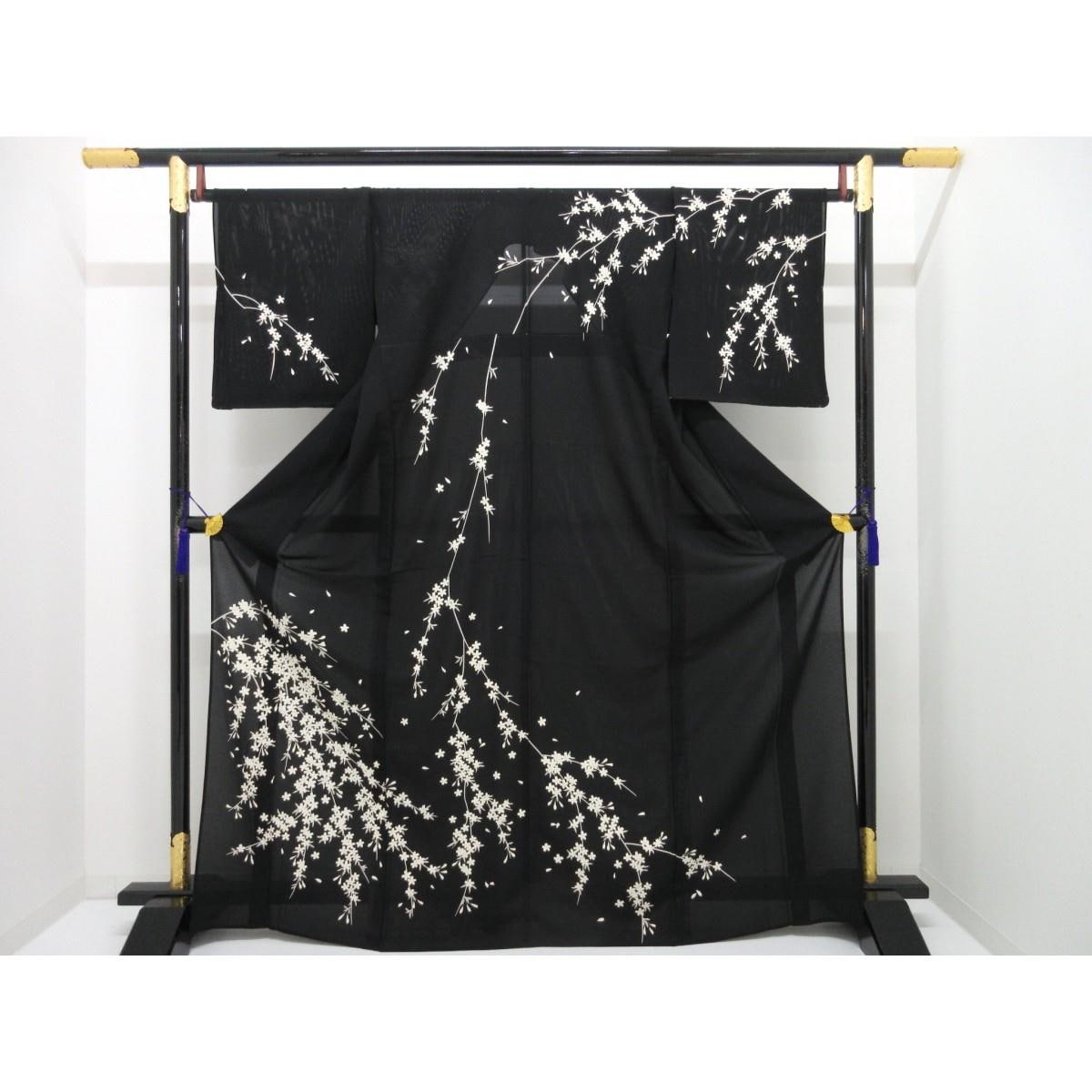単衣　駒絽訪問着　友禅加工