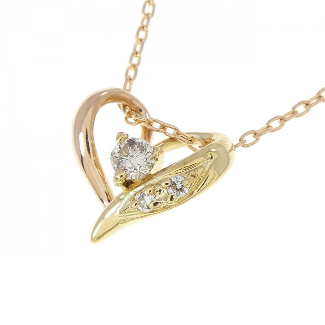 K18PG/K18YG ハート ダイヤモンド ネックレス 0.10CT