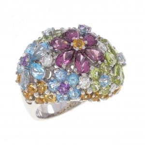 585WG フラワー カラーストーン リング