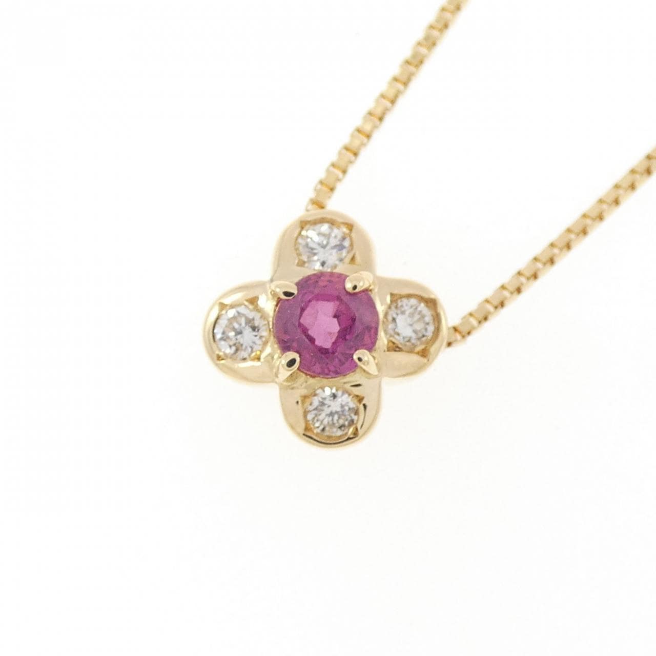 K18YG フラワー ルビー ネックレス 0.22CT