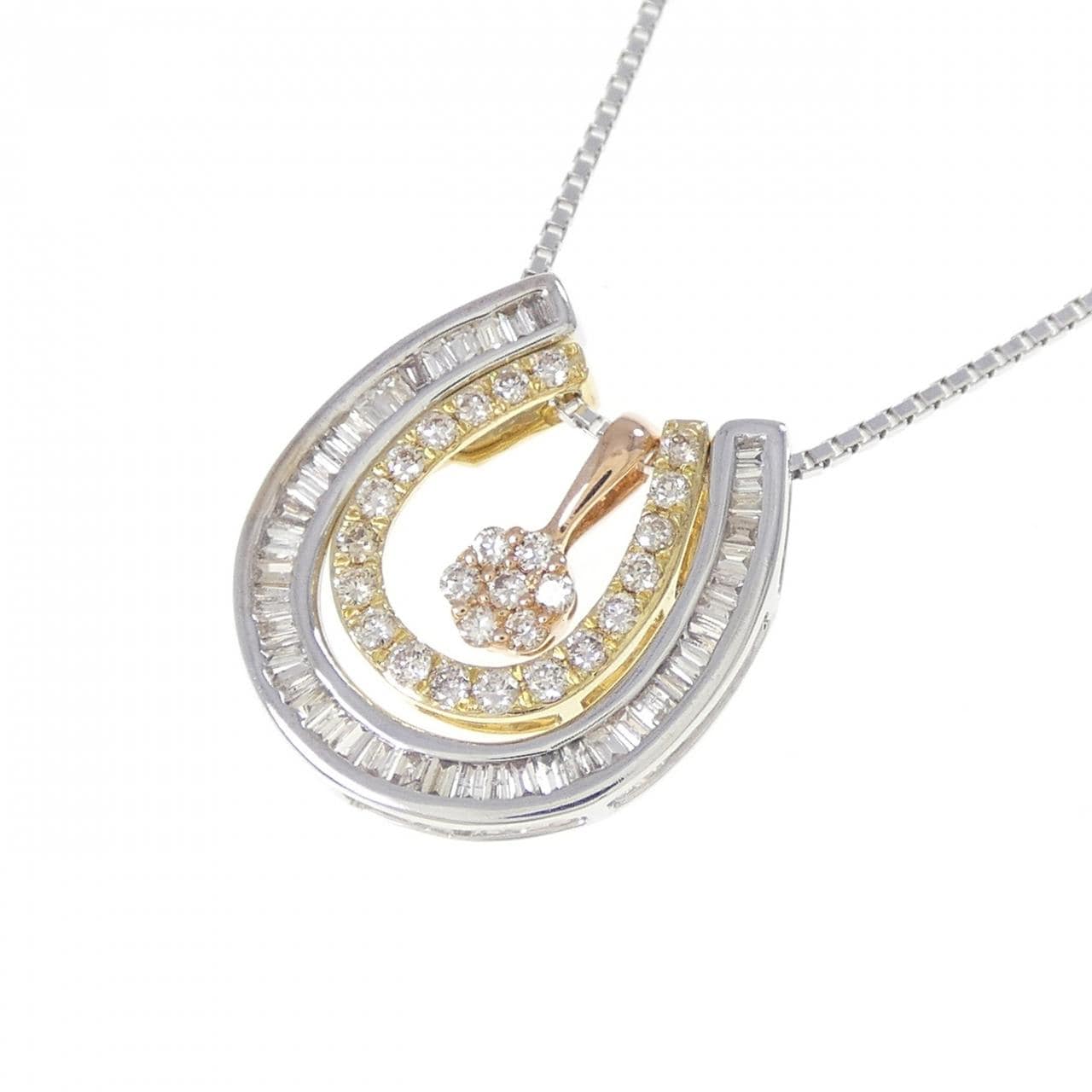K18スリーカラー 2WAY ホースシュー ダイヤモンド ネックレス 0.30CT