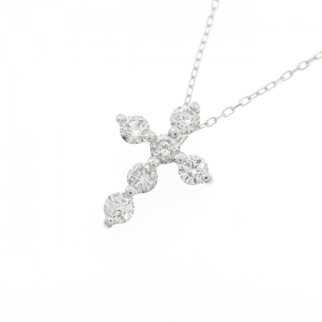K18WG クロス ダイヤモンド ネックレス 0.50CT