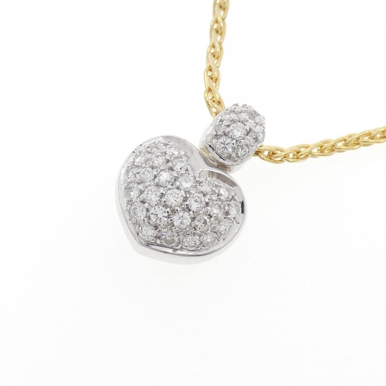 750WG/750YG パヴェ ハート ダイヤモンド ネックレス 0.37CT