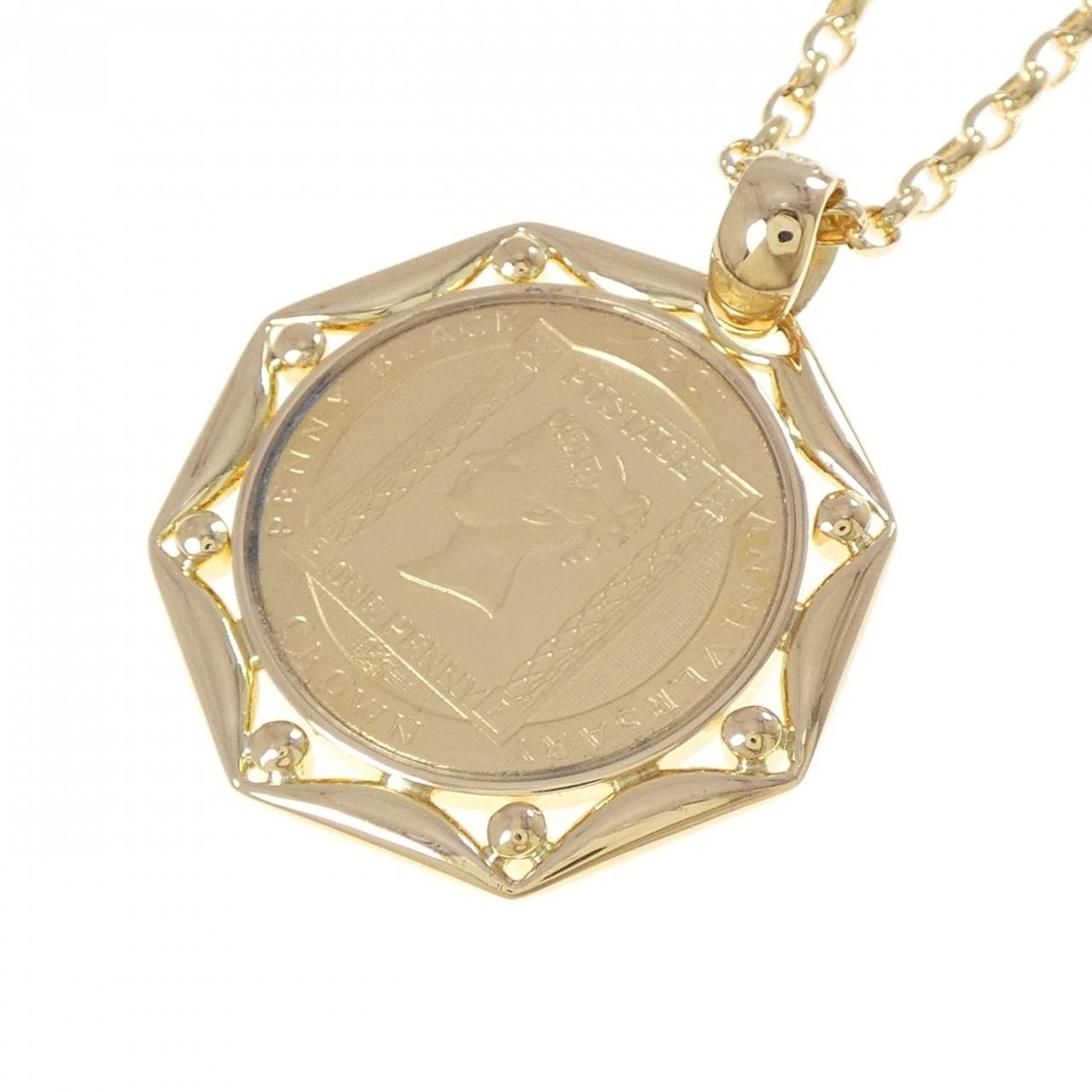 K18YG(枠) ダイヤモンド コイン ネックレス 0.07CT