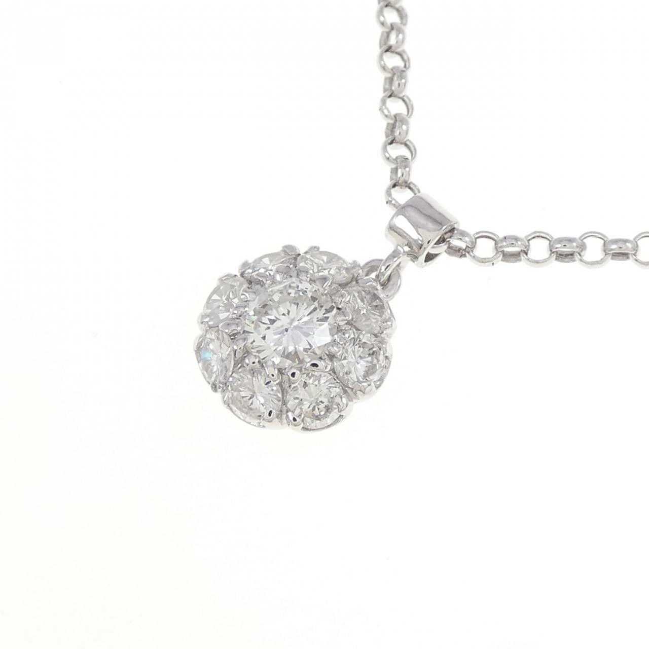 PT900/750WG フラワー ダイヤモンド ネックレス 0.80CT