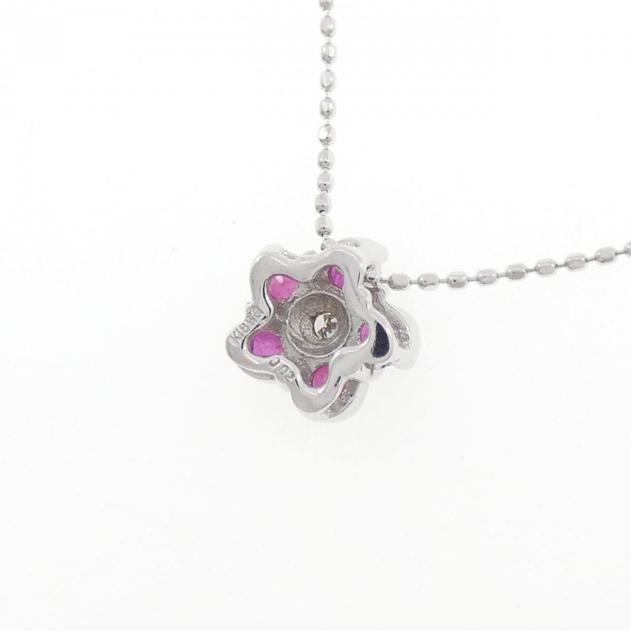 K18WG フラワー ルビー ネックレス