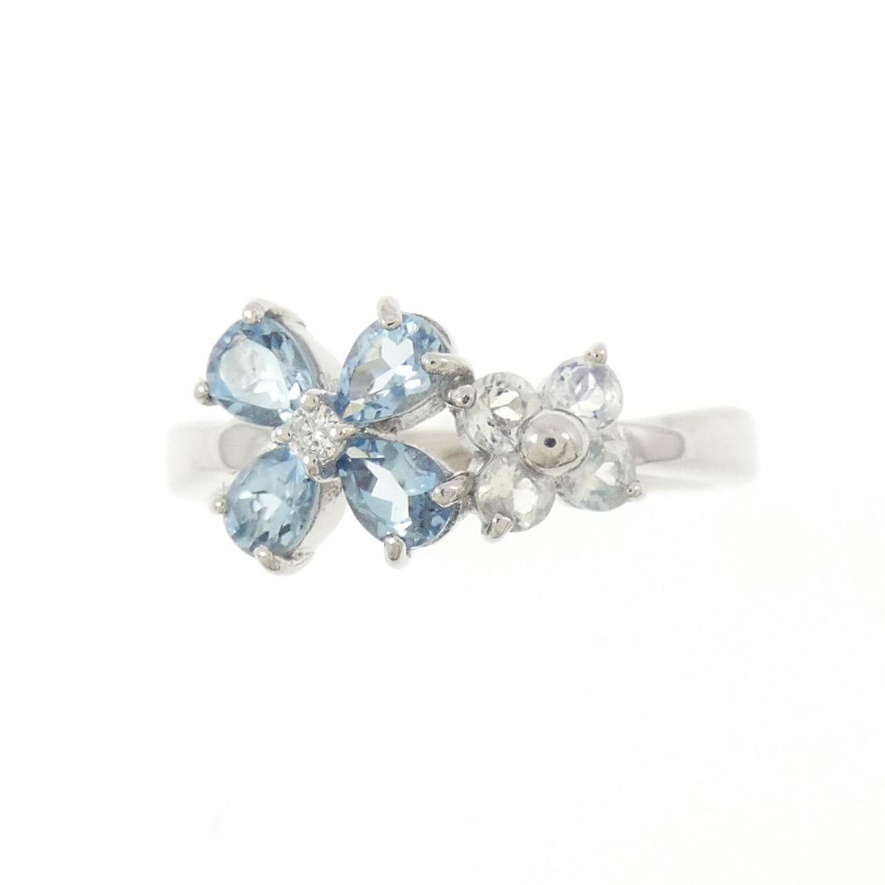 K18WG フラワー カラーストーン リング