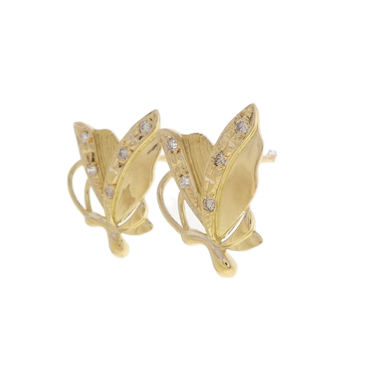 K18YG バタフライ ダイヤモンド ピアス 0.10CT