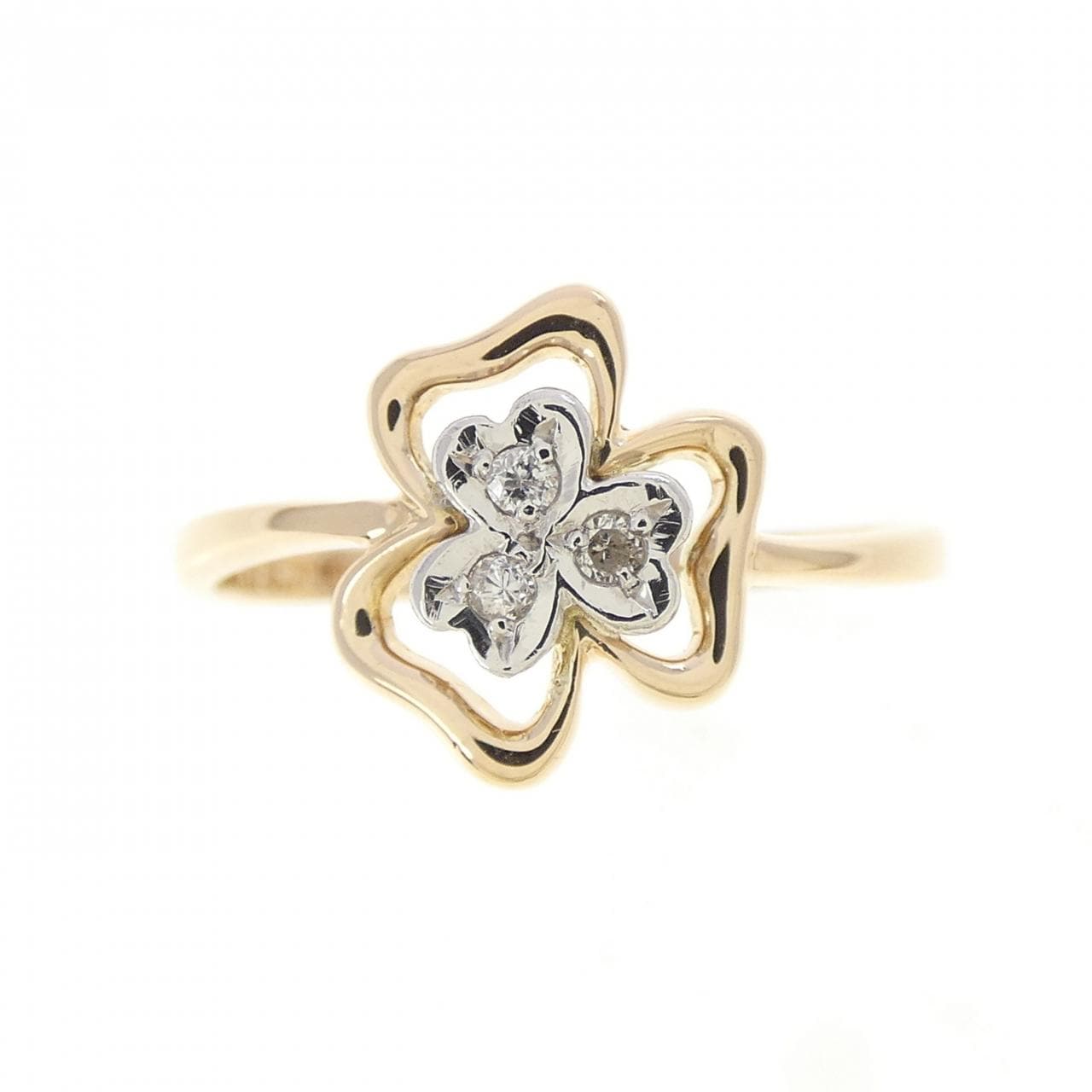 K18YG/PT900 フラワー ダイヤモンド リング 0.03CT