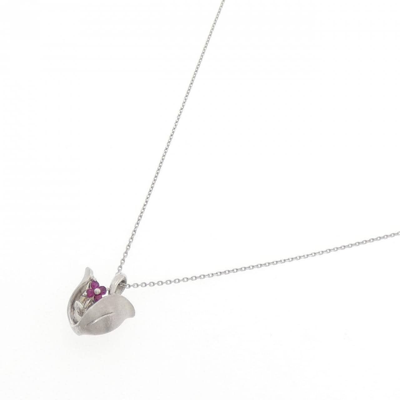 PT900/PT850 フラワー ルビー ネックレス 0.08CT
