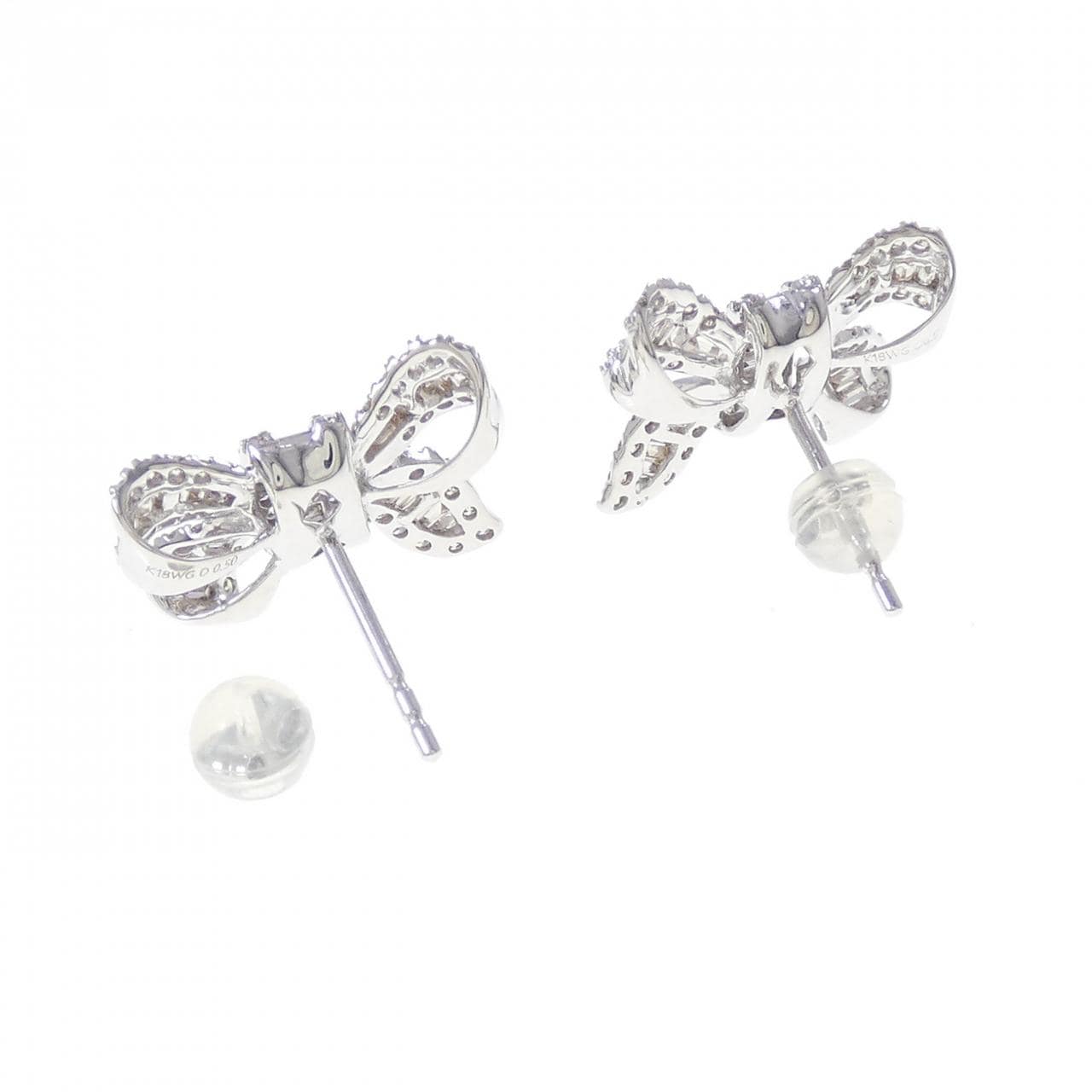 K18WG リボン ダイヤモンド ピアス 1.00CT
