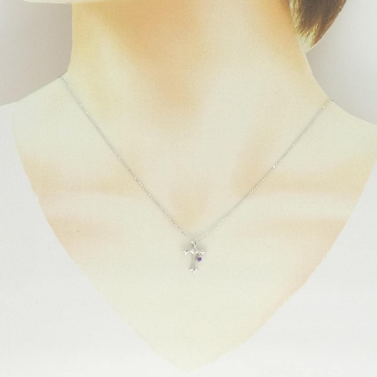 K18WG クロス アメジスト ネックレス