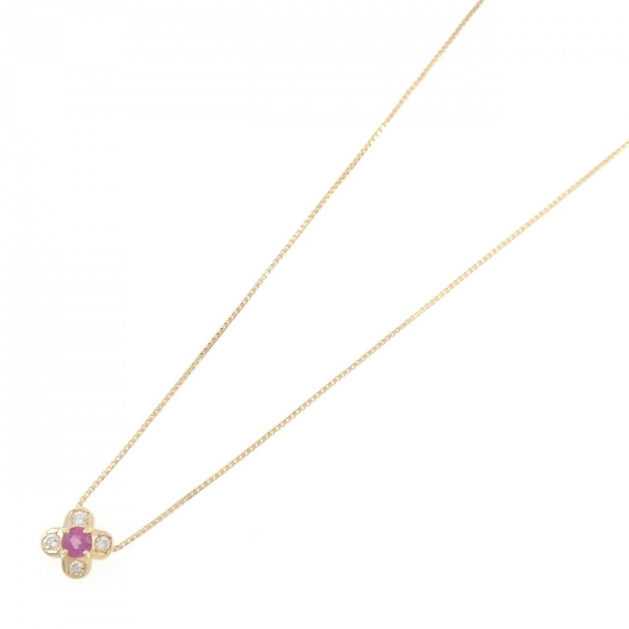 K18YG フラワー ルビー ネックレス 0.22CT