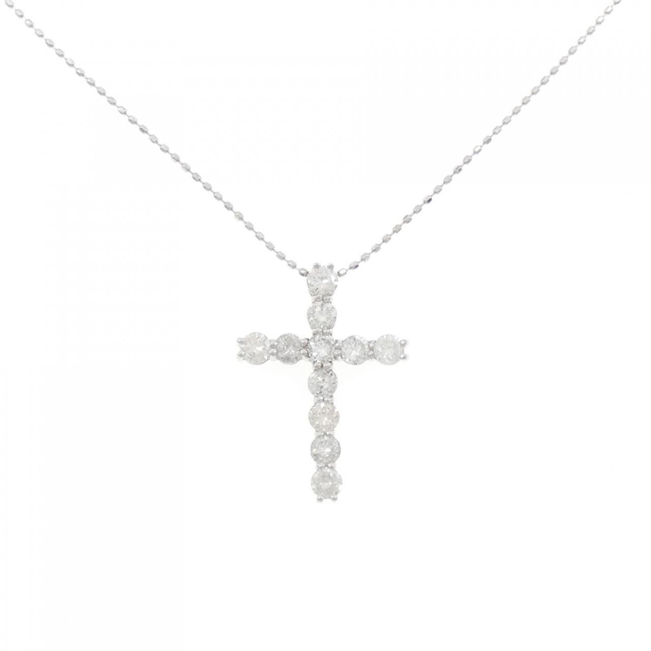K18WG クロス ダイヤモンド ネックレス 1.00CT