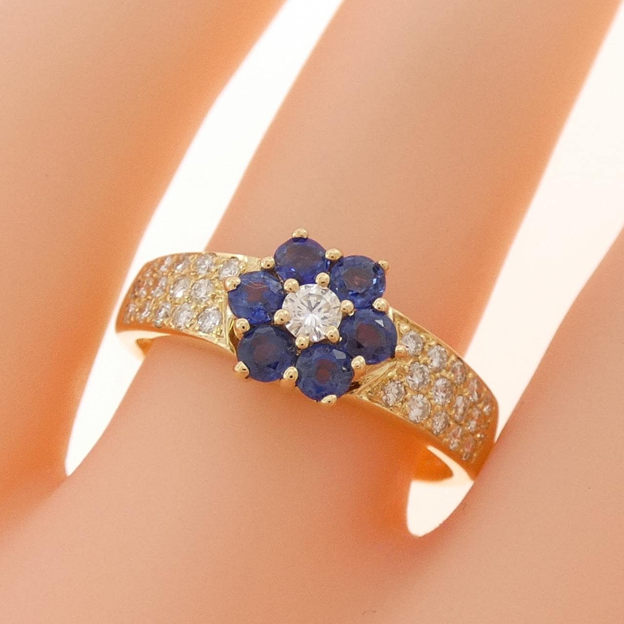 K18YG フラワー サファイヤ リング 0.50CT