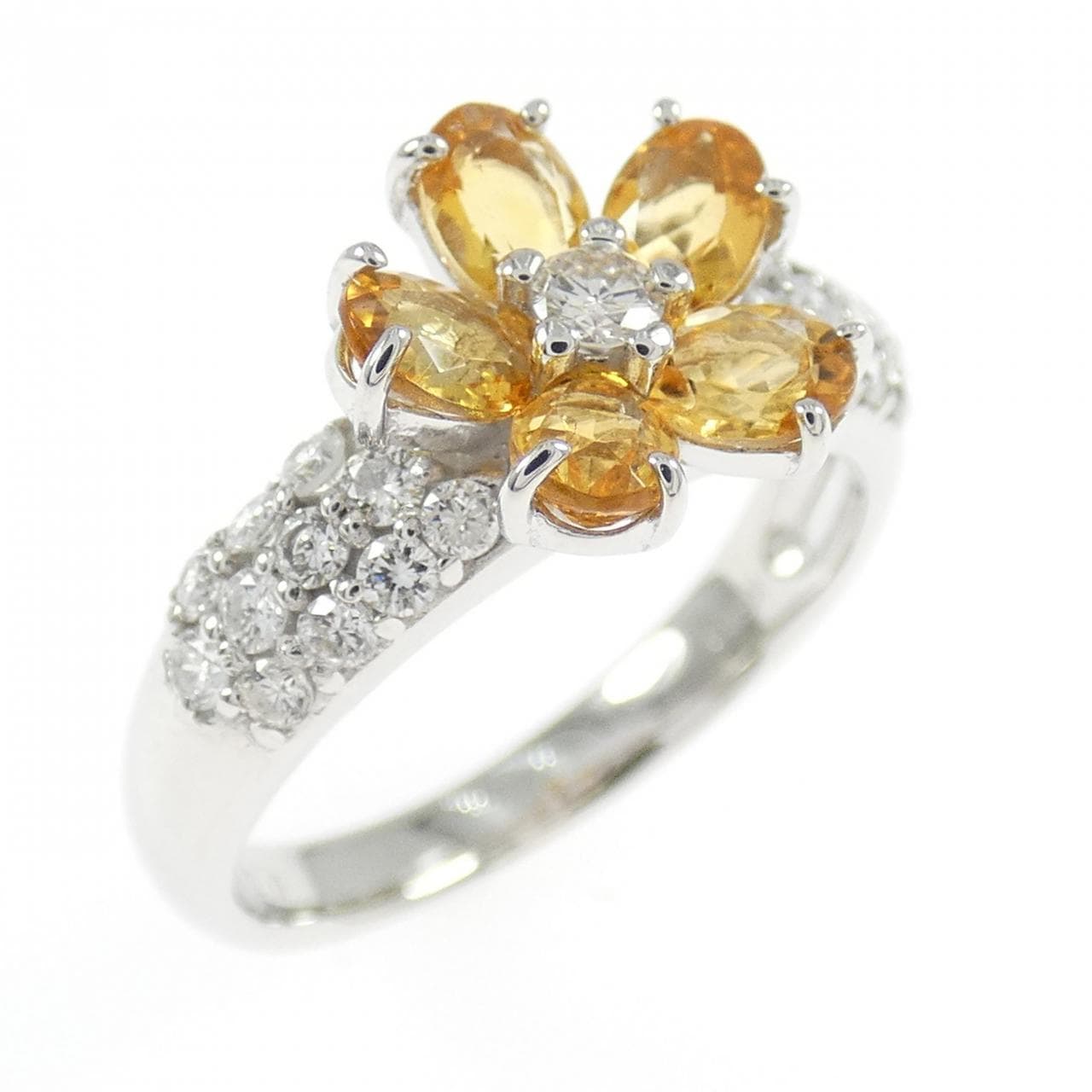 K18WG フラワー シトリン リング