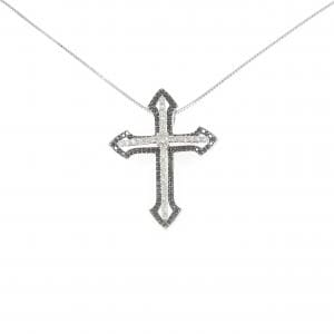 K18WG/K18BG クロス ダイヤモンド ネックレス 0.60CT