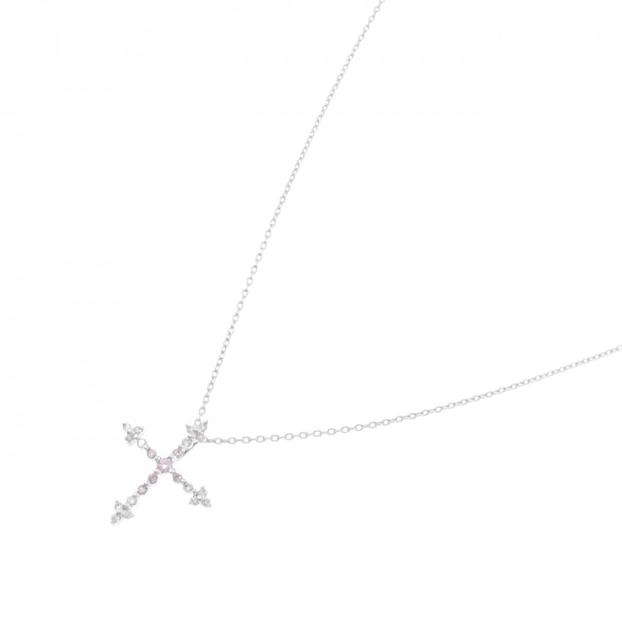 K18WG クロス ピンクダイヤモンド ネックレス 0.05CT