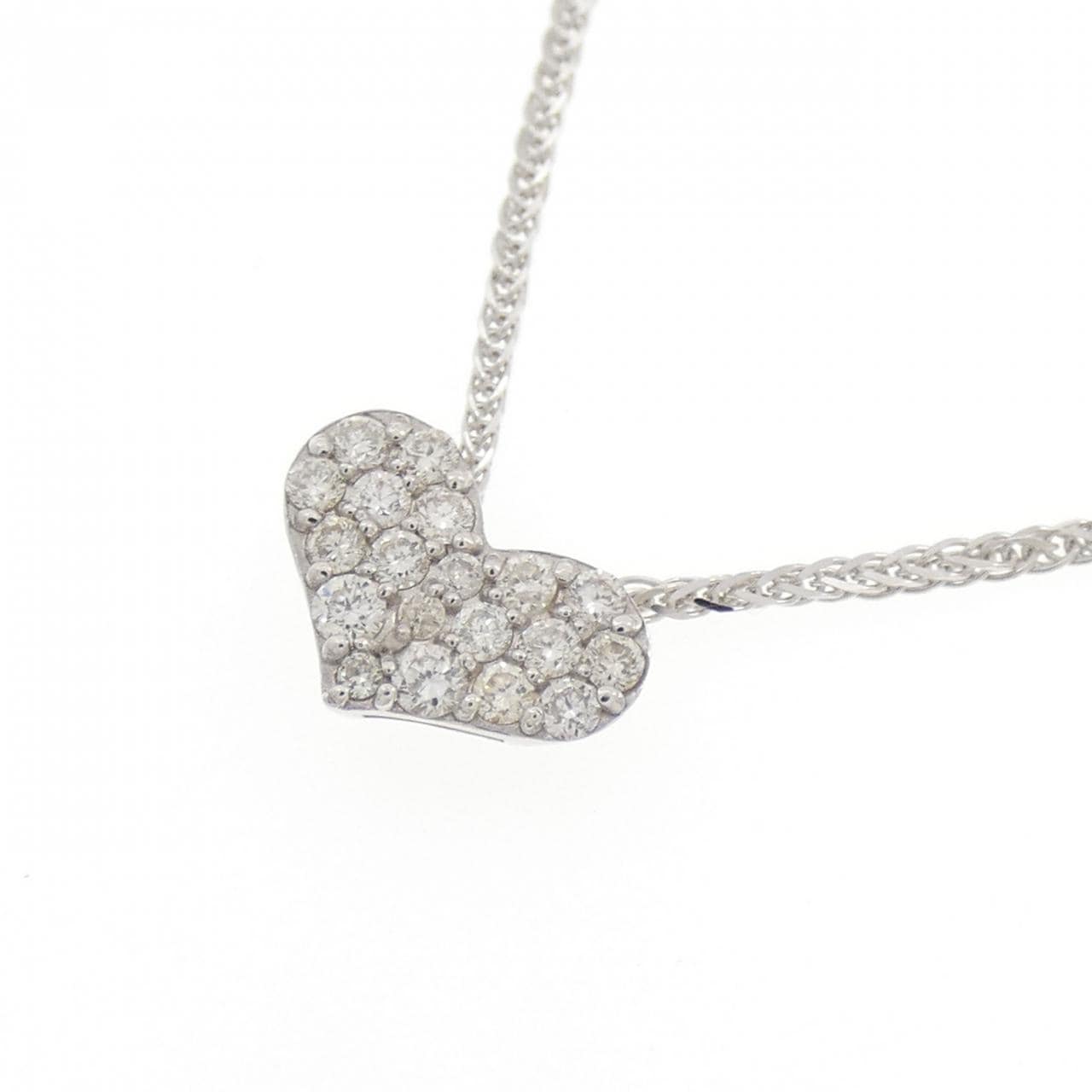 K18WG/750WG ハート パヴェ ダイヤモンド ネックレス 0.2CT