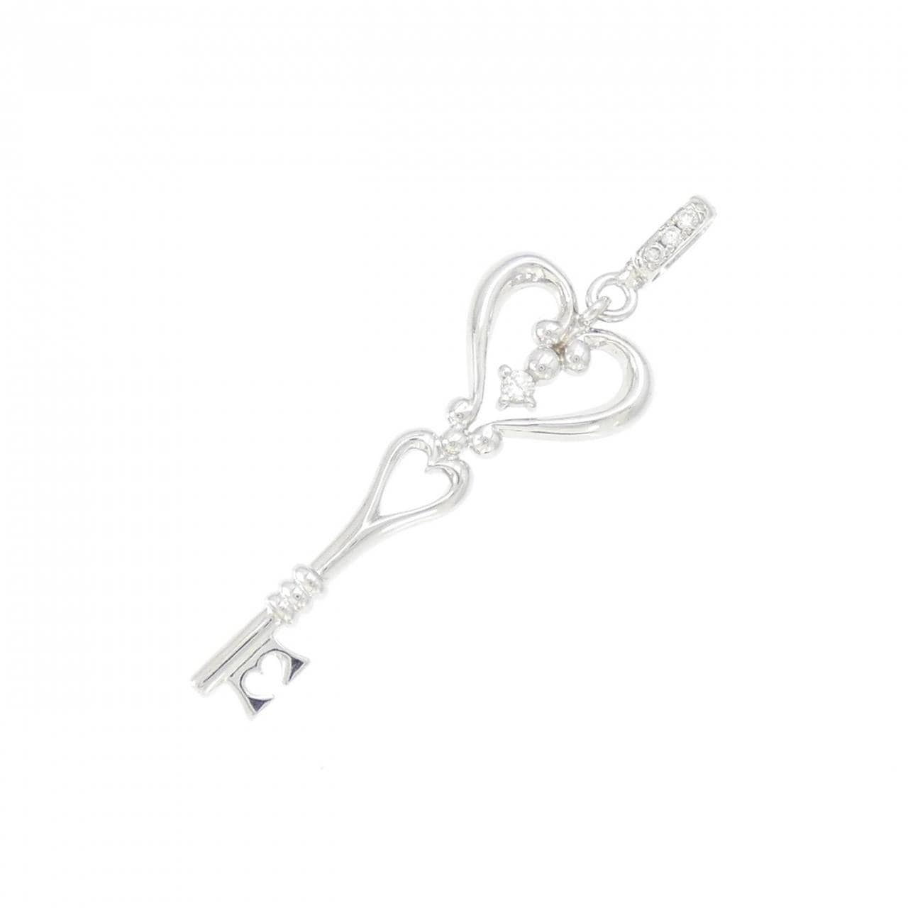 K18WG ハート×キー ダイヤモンド ペンダント 0.06CT
