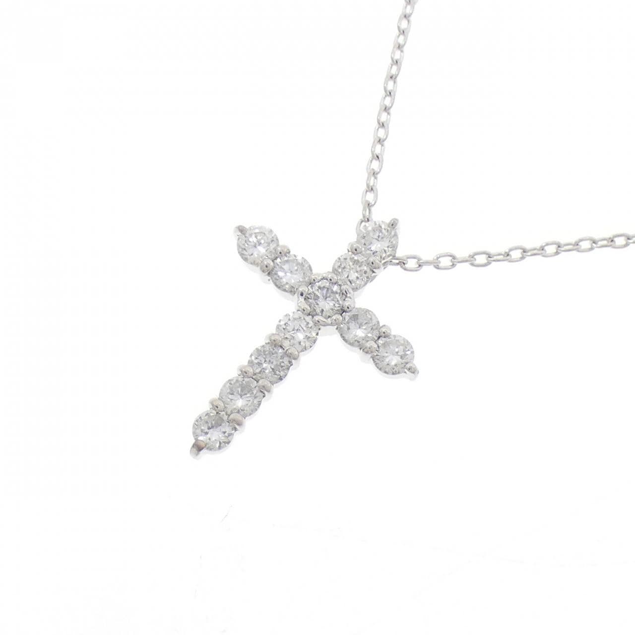 K18WG クロス ダイヤモンド ネックレス 0.22CT
