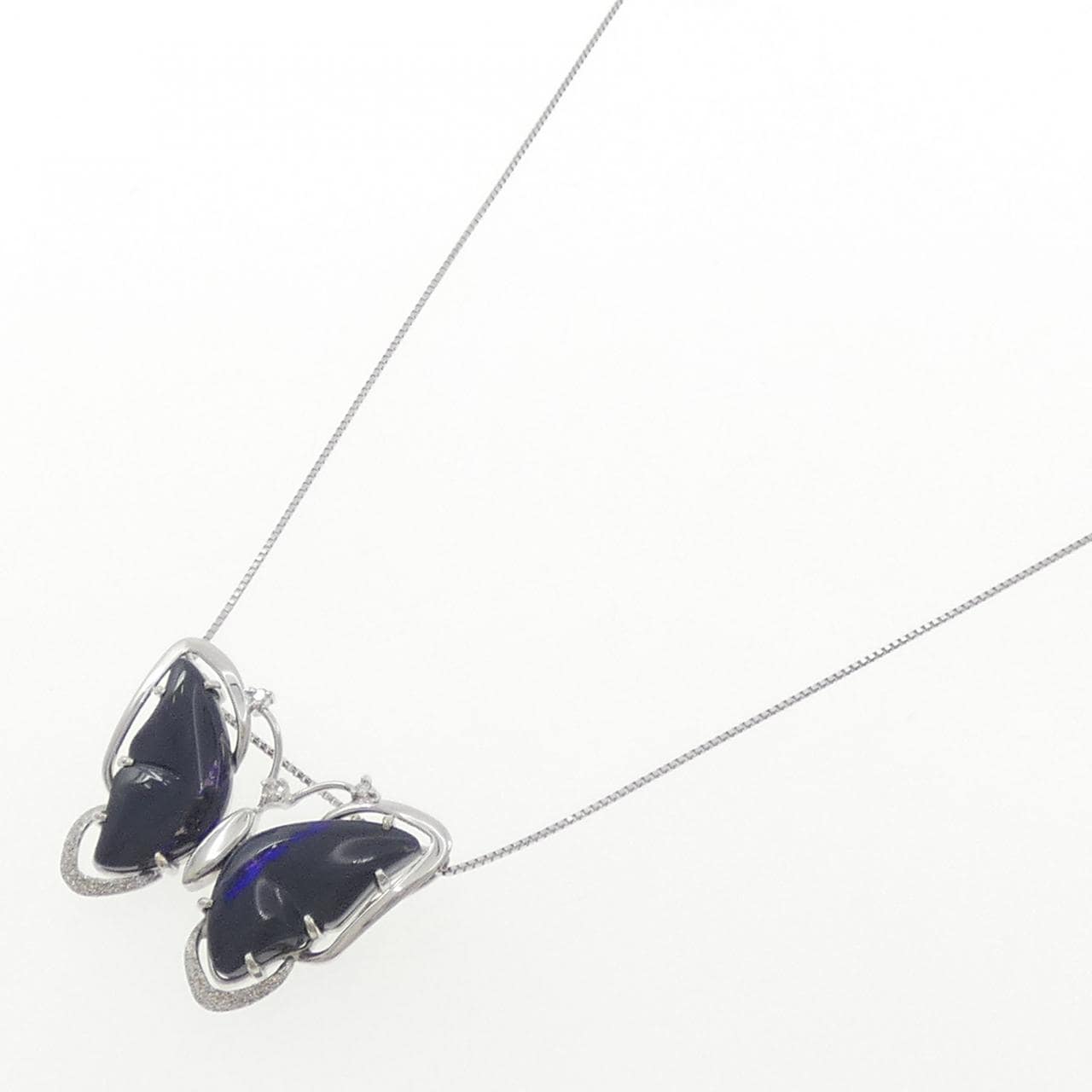 K18WG バタフライ ブラックオパール ネックレス 5.46CT