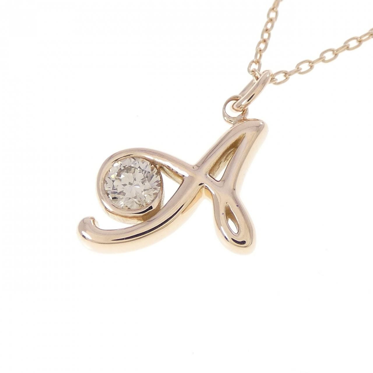 K18PG イニシャルA ダイヤモンド ネックレス 0.14CT